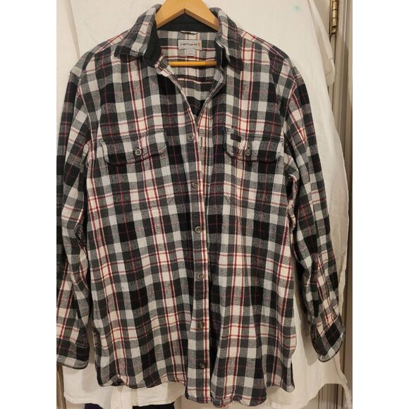 Carhartt 100587 Mens Heavy Flannel Shirt Large Plaid Original Fit Button - Picture 1 of 6
